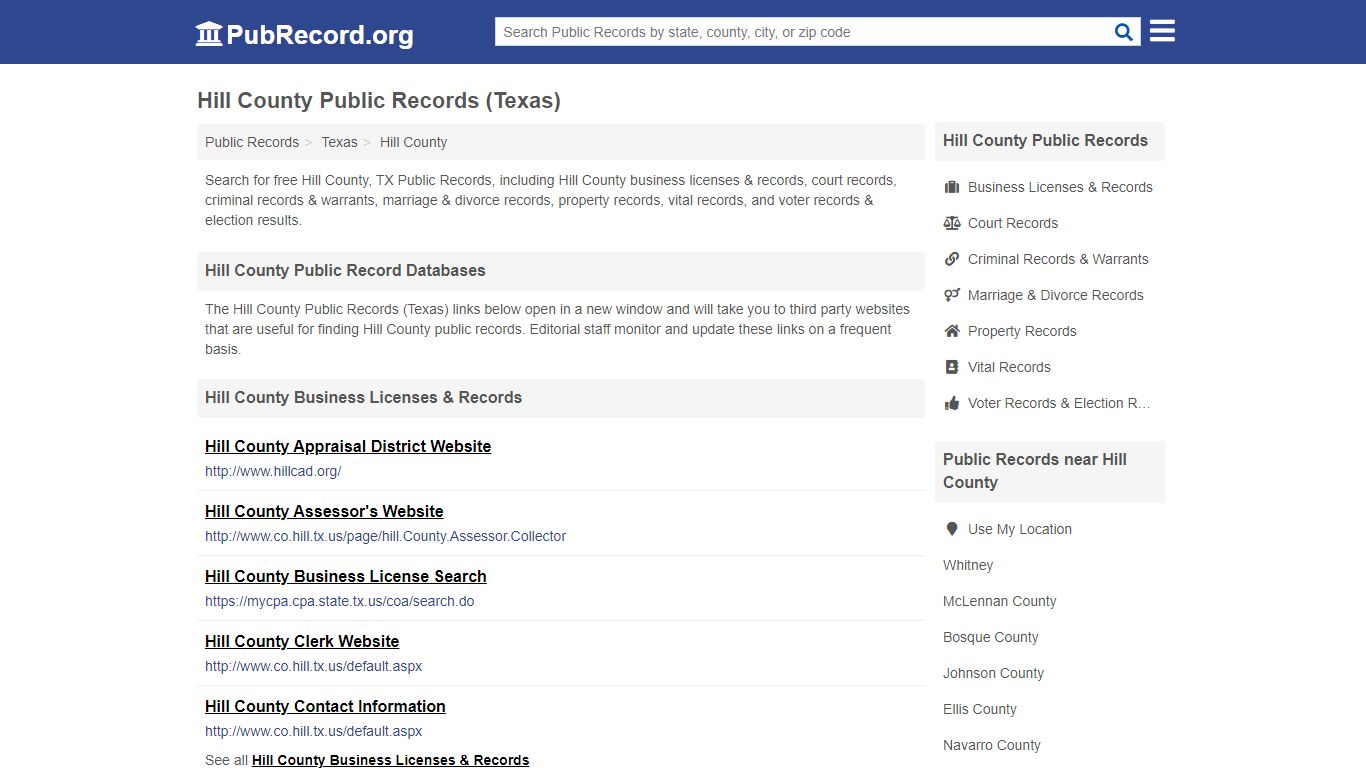Free Hill County Public Records (Texas Public Records) - PubRecord.org