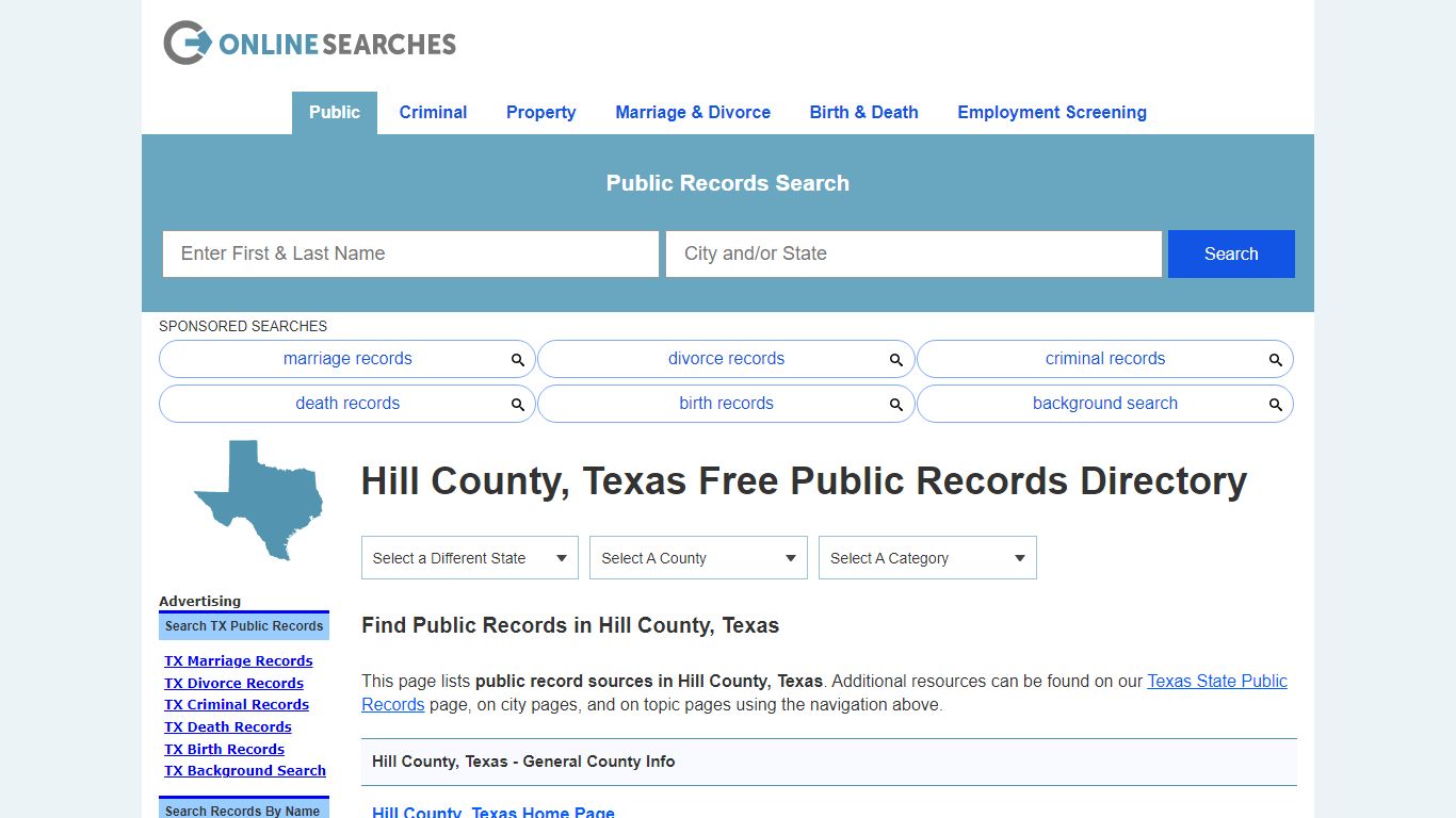Hill County, Texas Public Records Directory - OnlineSearches.com