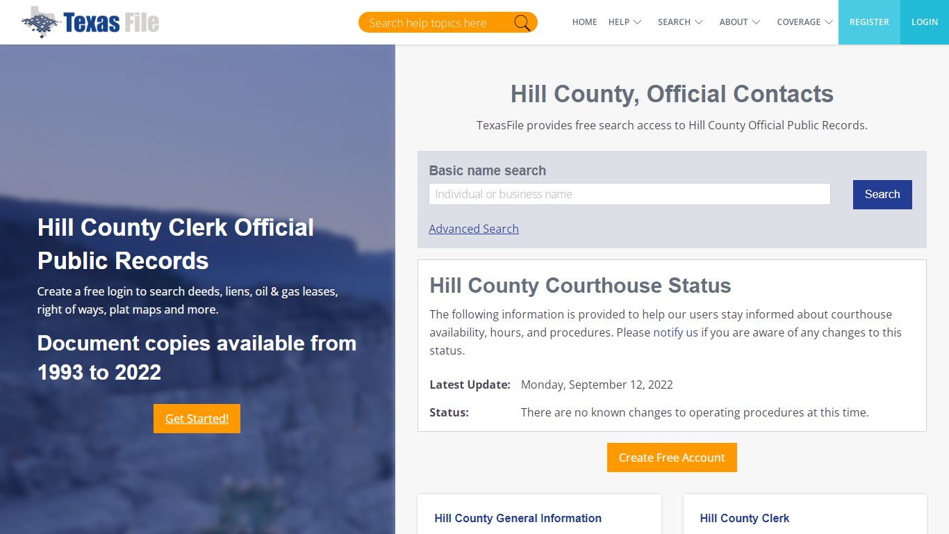 Hill County Clerk Official Public Records | TexasFile