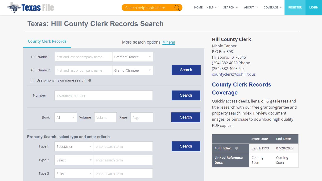 Hill County Clerk Records Search | TexasFile